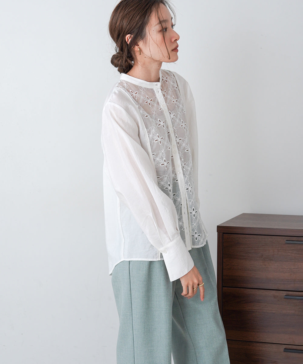 FRONT EMBROIDERY LACE BLOUSE