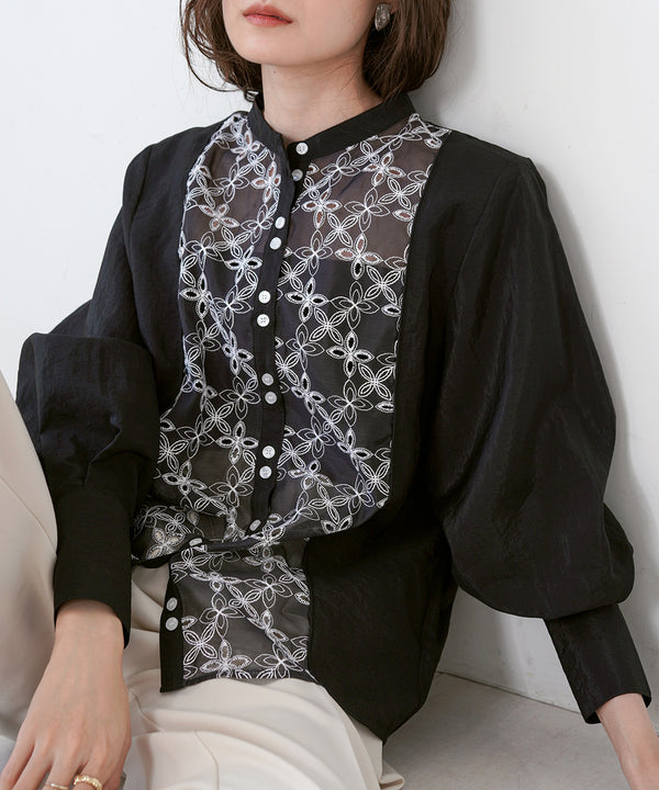 FRONT EMBROIDERY LACE BLOUSE