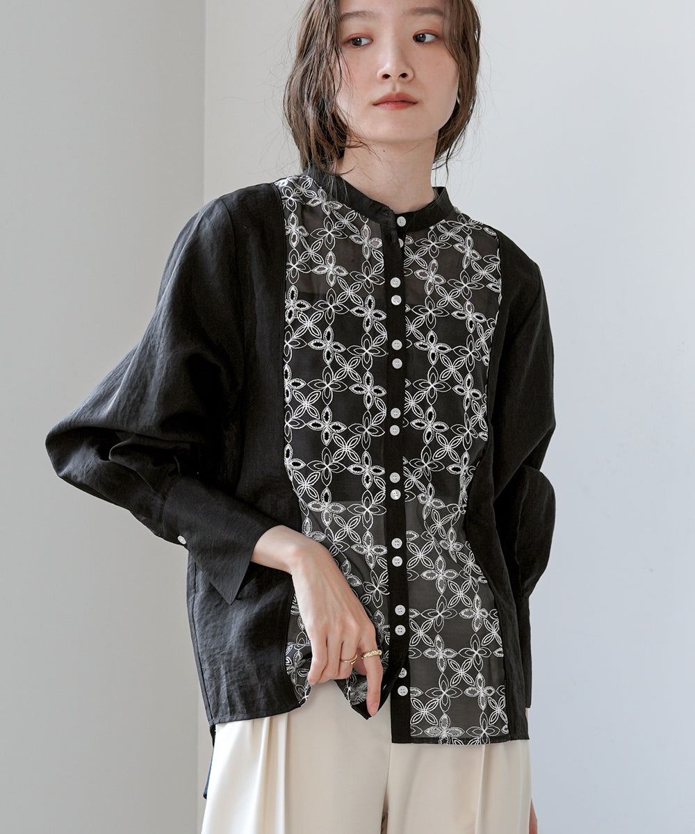 FRONT EMBROIDERY LACE BLOUSE