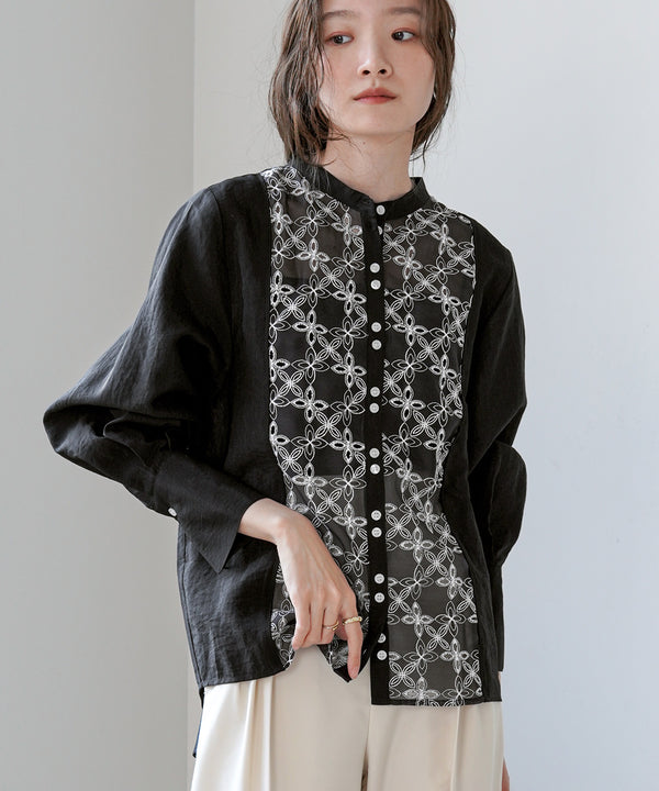 FRONT EMBROIDERY LACE BLOUSE