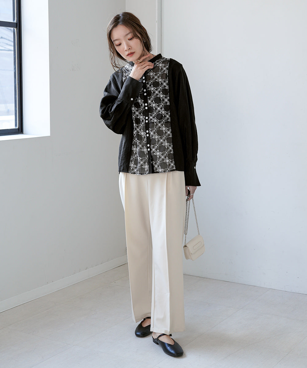 FRONT EMBROIDERY LACE BLOUSE