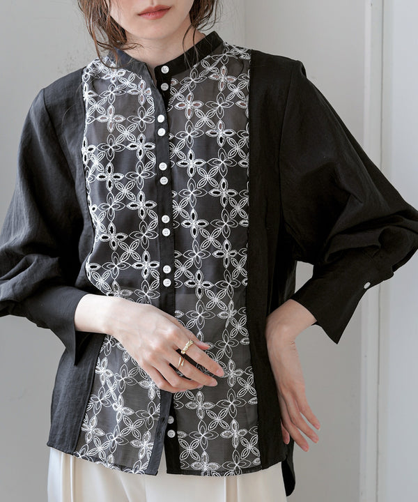 FRONT EMBROIDERY LACE BLOUSE