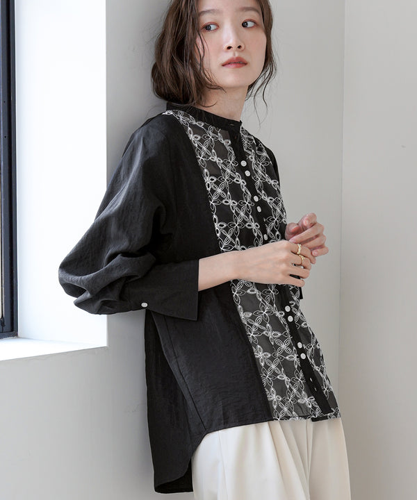 FRONT EMBROIDERY LACE BLOUSE