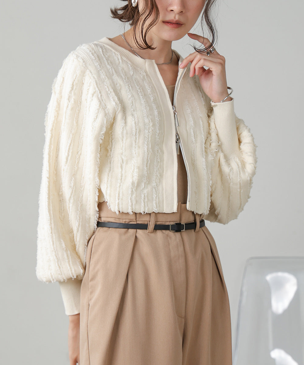 FRINGE DOUBLE ZIP CARDIGAN TOPS