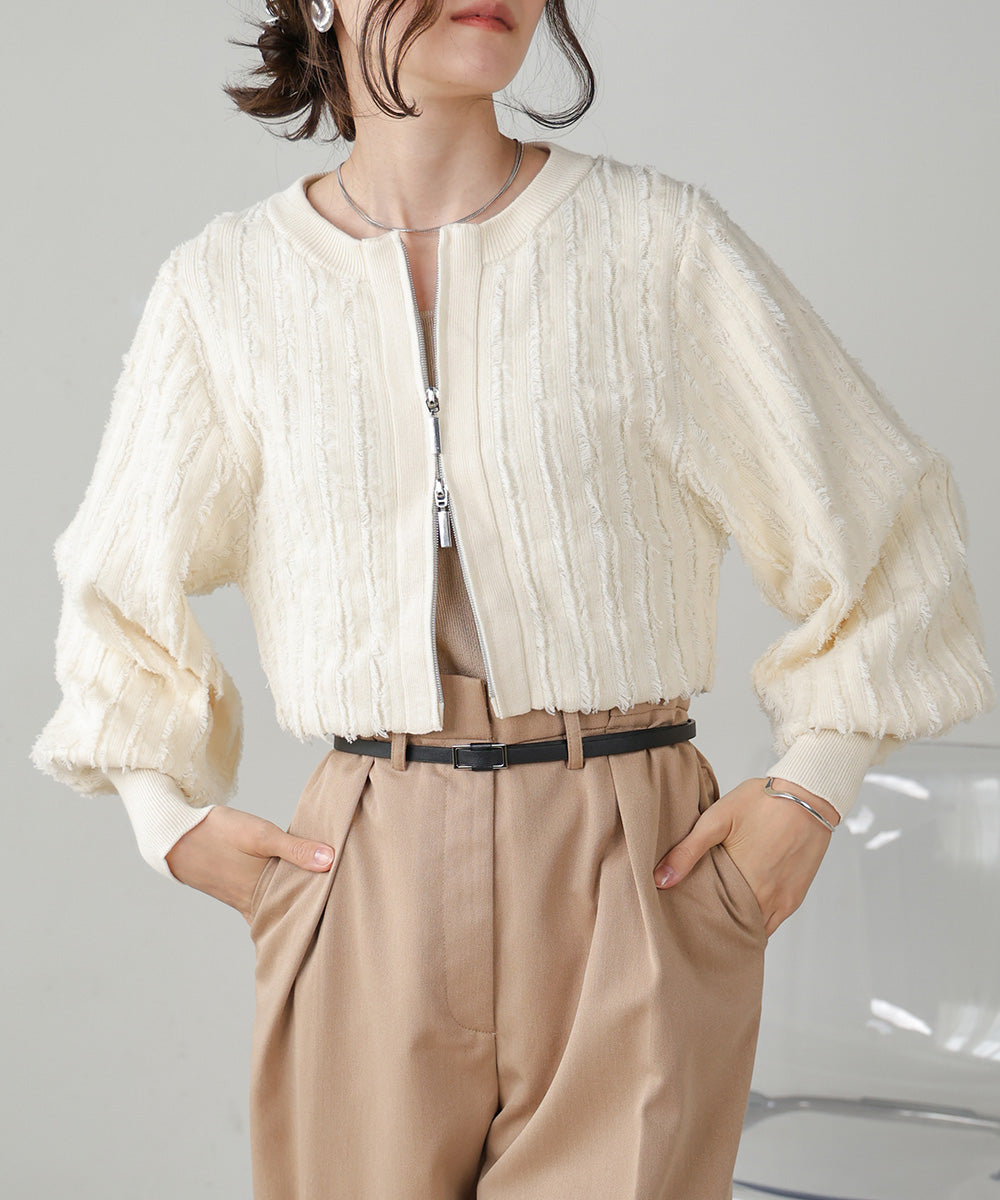FRINGE DOUBLE ZIP CARDIGAN TOPS