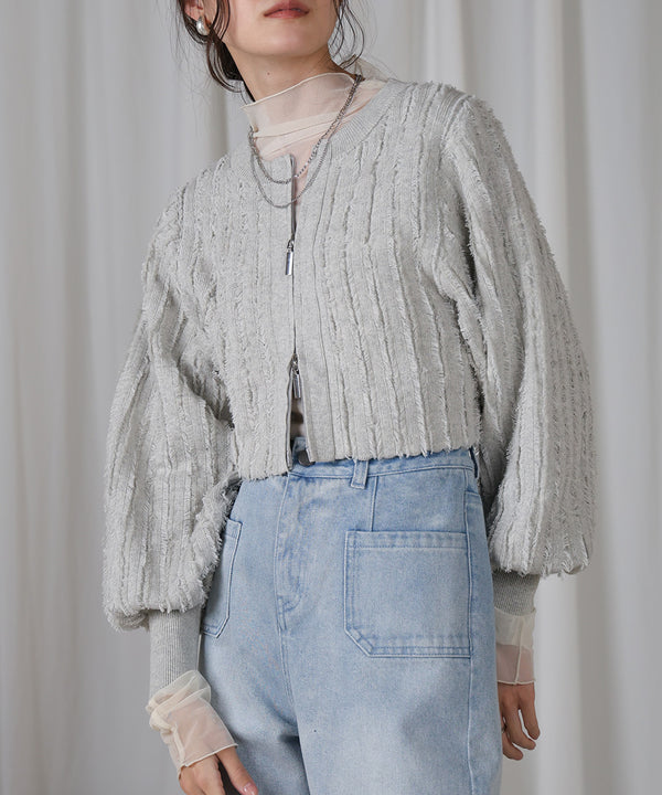FRINGE DOUBLE ZIP CARDIGAN TOPS