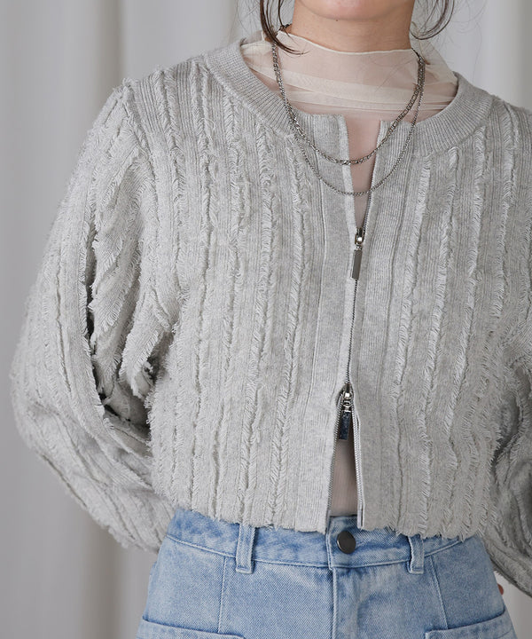 FRINGE DOUBLE ZIP CARDIGAN TOPS