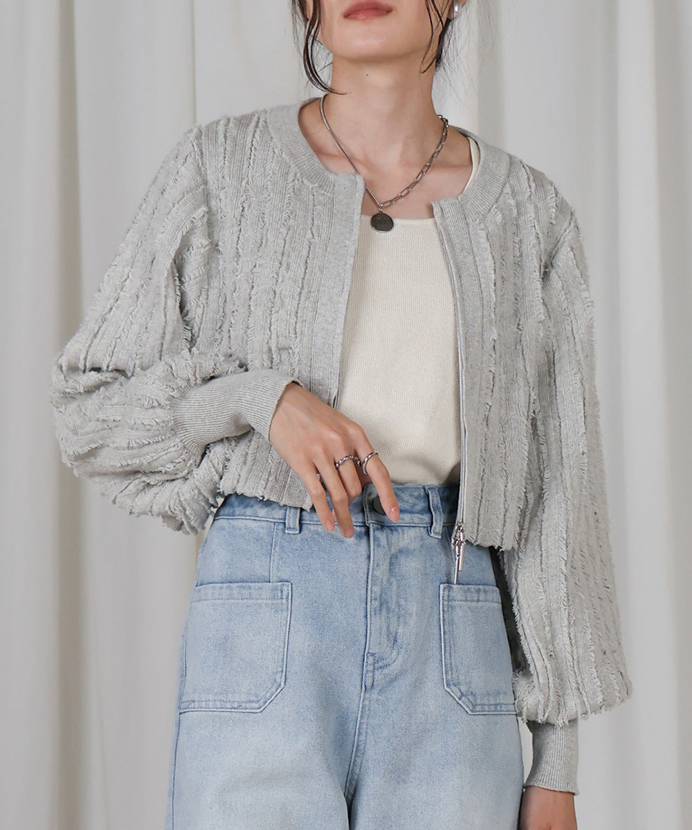 FRINGE DOUBLE ZIP CARDIGAN TOPS