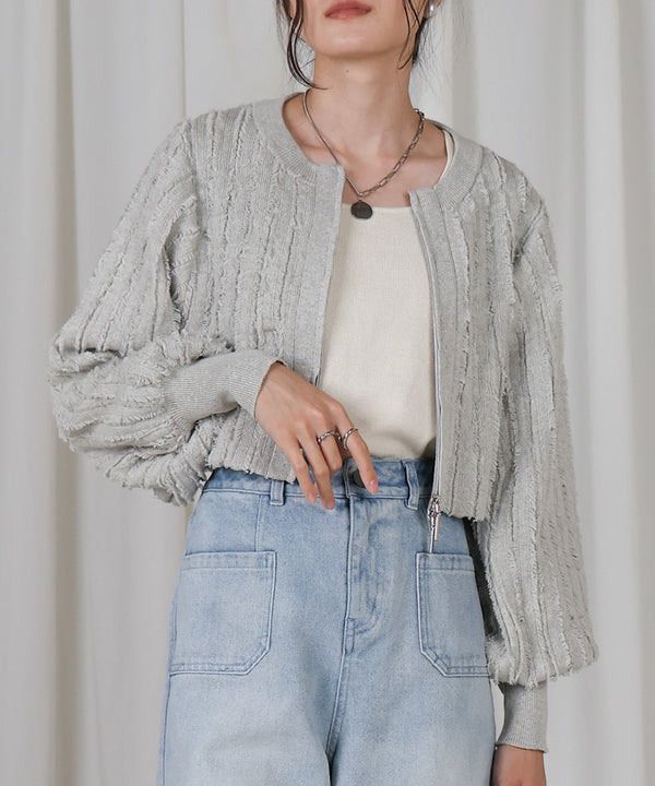 FRINGE DOUBLE ZIP CARDIGAN TOPS