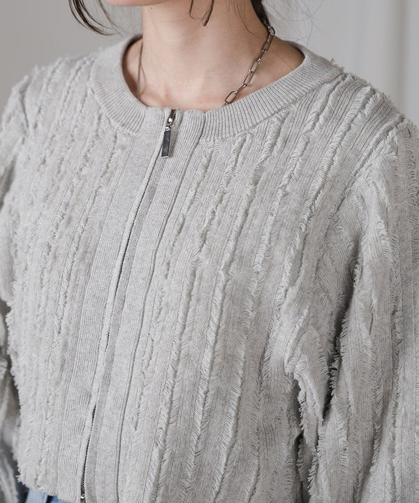 FRINGE DOUBLE ZIP CARDIGAN TOPS
