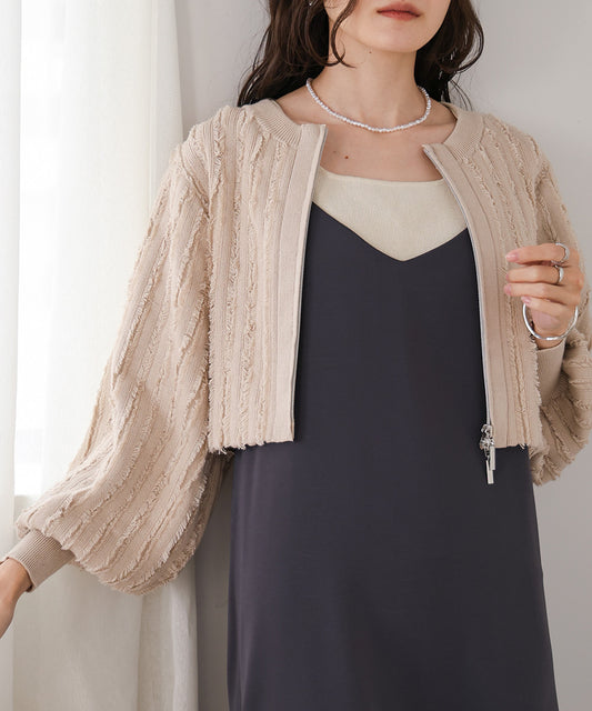FRINGE DOUBLE ZIP CARDIGAN TOPS