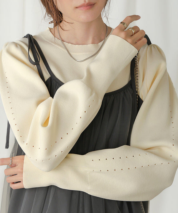 SWEAT-LIKE WAIST SWITCHING KNIT TOPS