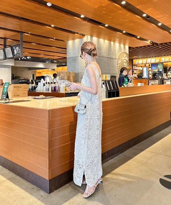 【XS~M 低身長向けサイズあり】クロシェロングワンピース