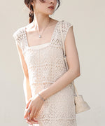 【XS~M 低身長向けサイズあり】クロシェロングワンピース