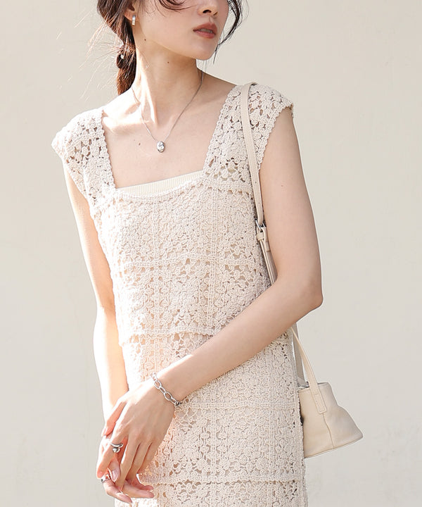 【XS~M 低身長向けサイズあり】クロシェロングワンピース