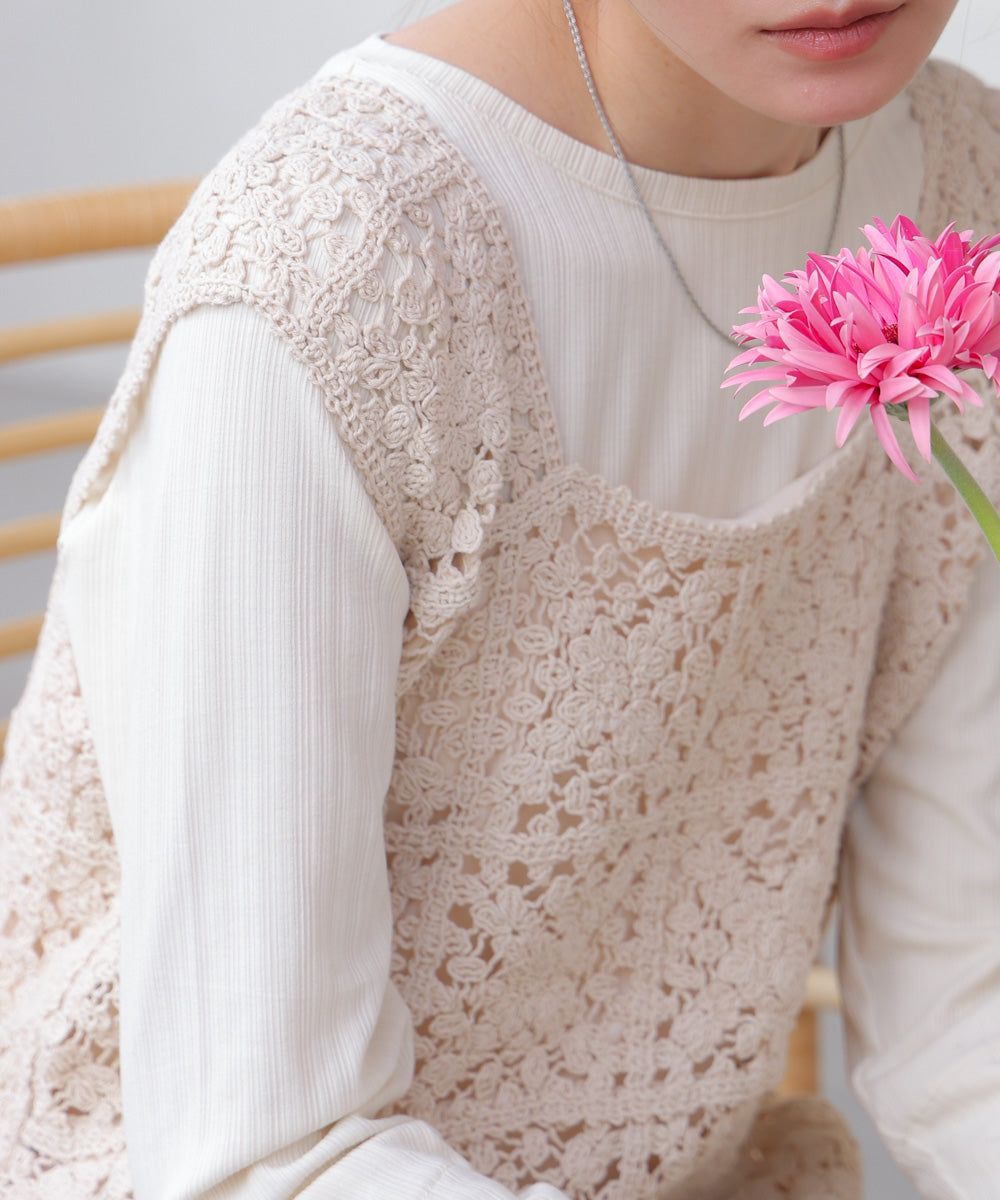 【XS~M 低身長向けサイズあり】クロシェロングワンピース