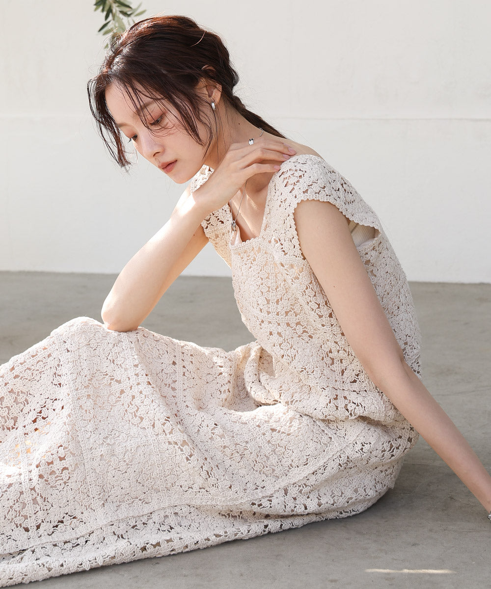 【XS~M 低身長向けサイズあり】クロシェロングワンピース