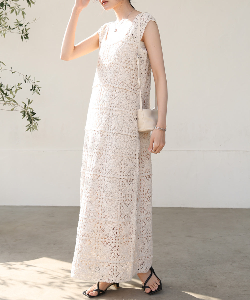 【XS~M 低身長向けサイズあり】クロシェロングワンピース