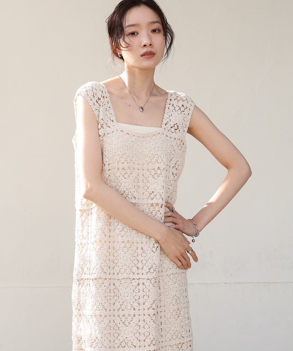 【XS~M 低身長向けサイズあり】クロシェロングワンピース