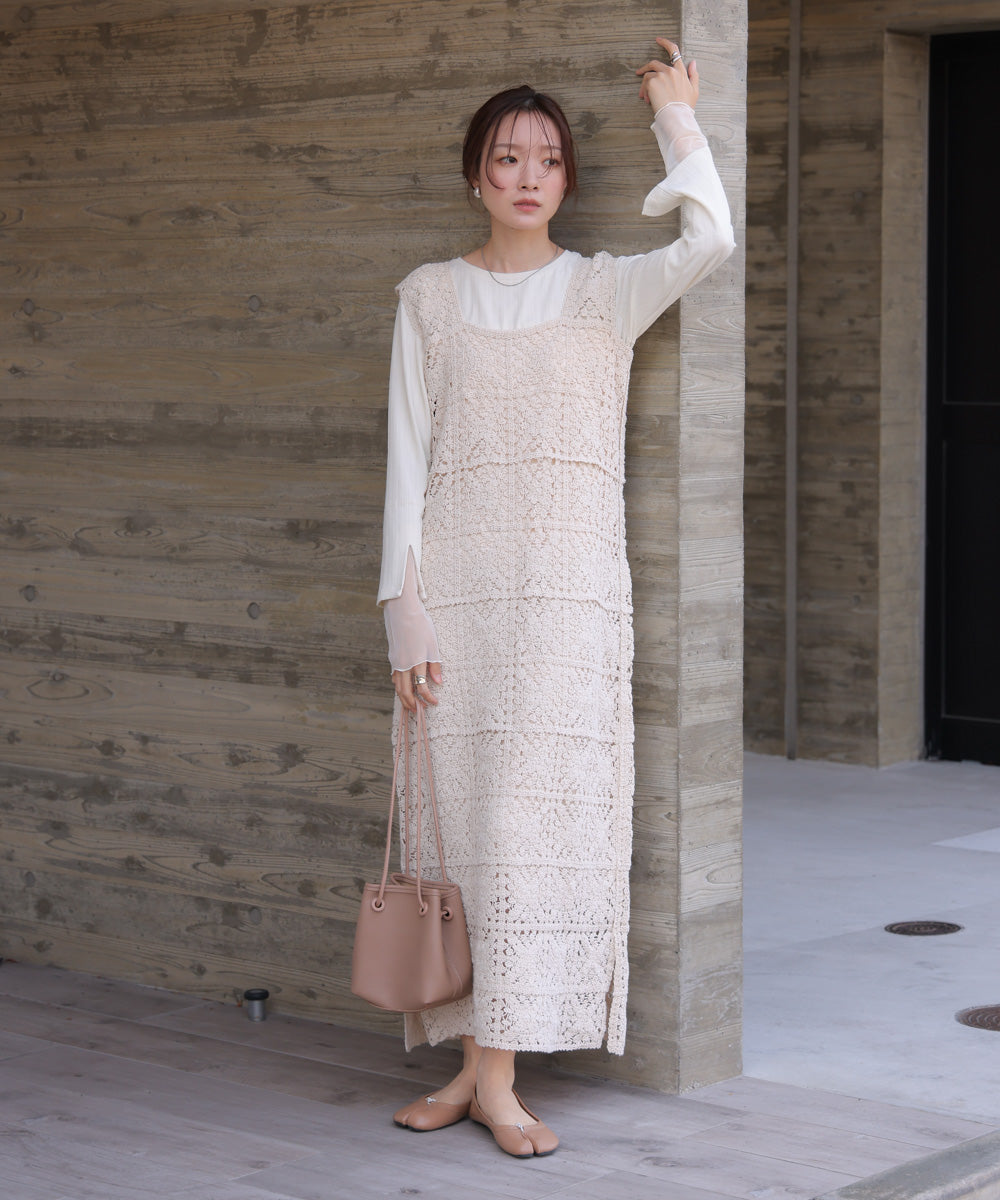 【XS~M 低身長向けサイズあり】クロシェロングワンピース