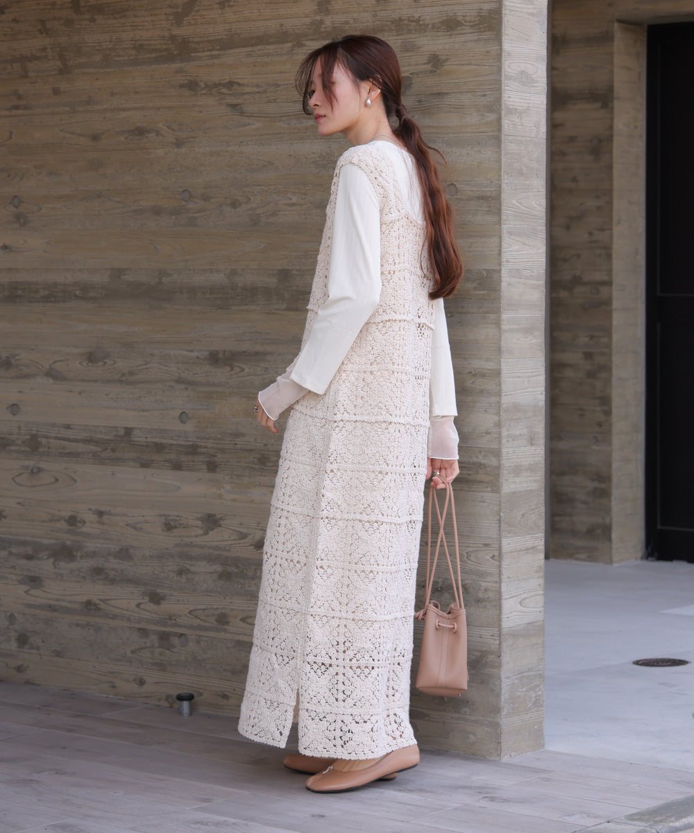 【XS~M 低身長向けサイズあり】クロシェロングワンピース