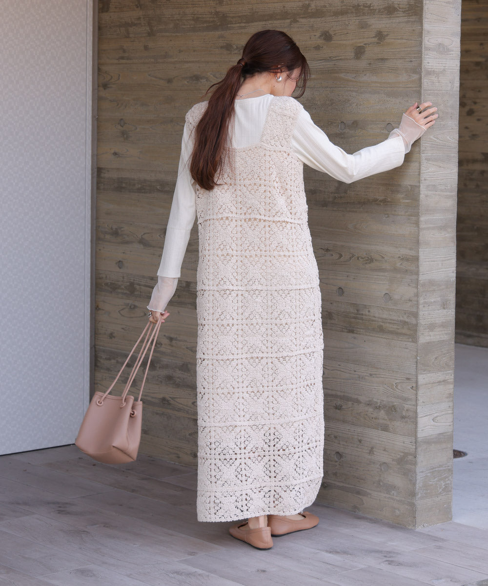 【XS~M 低身長向けサイズあり】クロシェロングワンピース