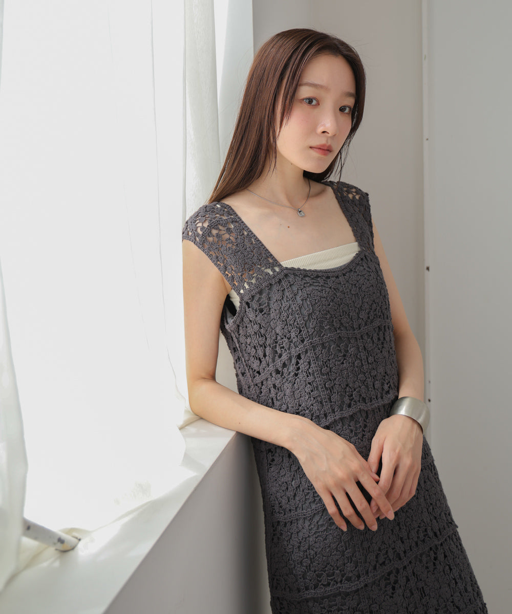 【XS~M 低身長向けサイズあり】クロシェロングワンピース