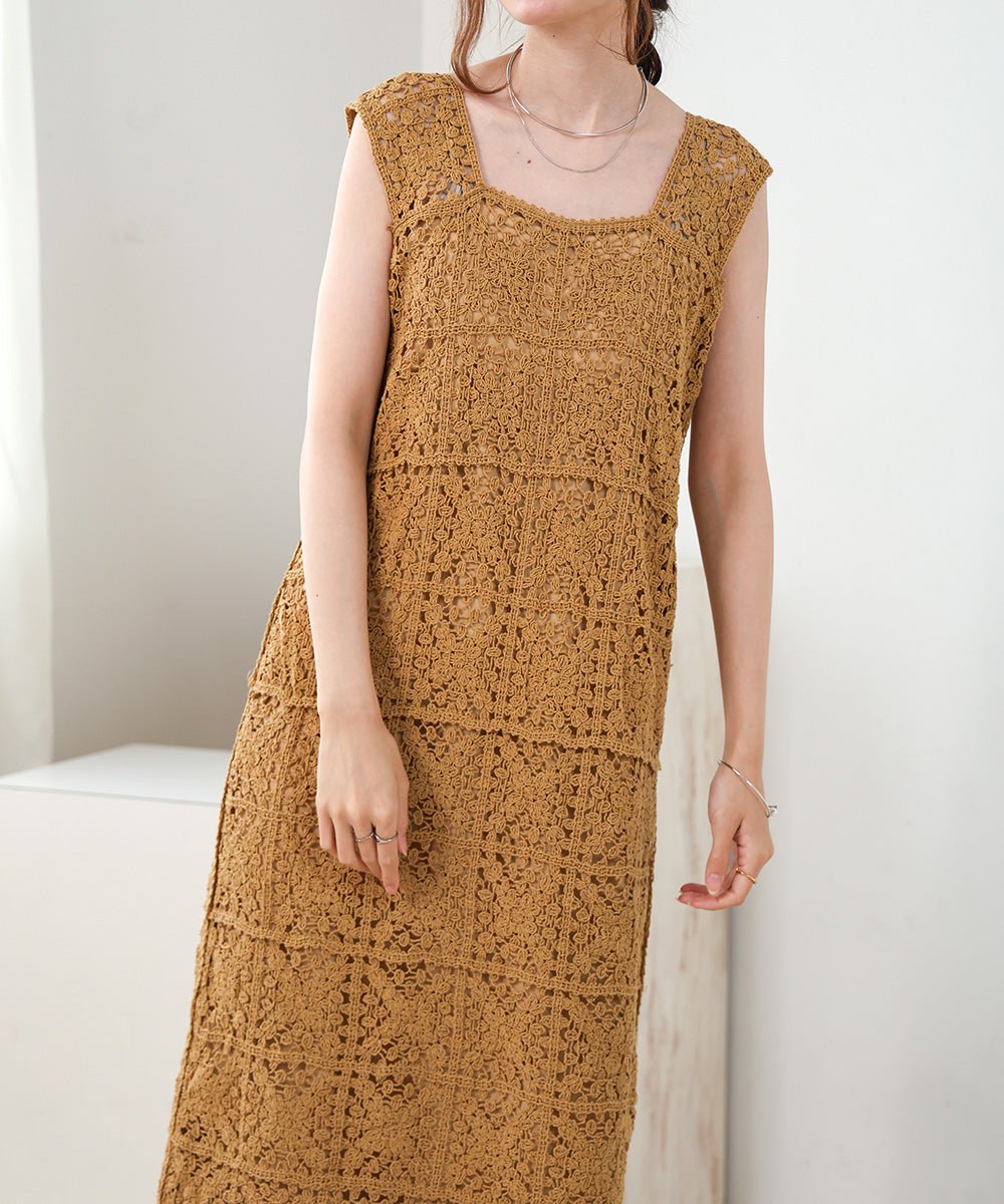 【XS~M 低身長向けサイズあり】クロシェロングワンピース