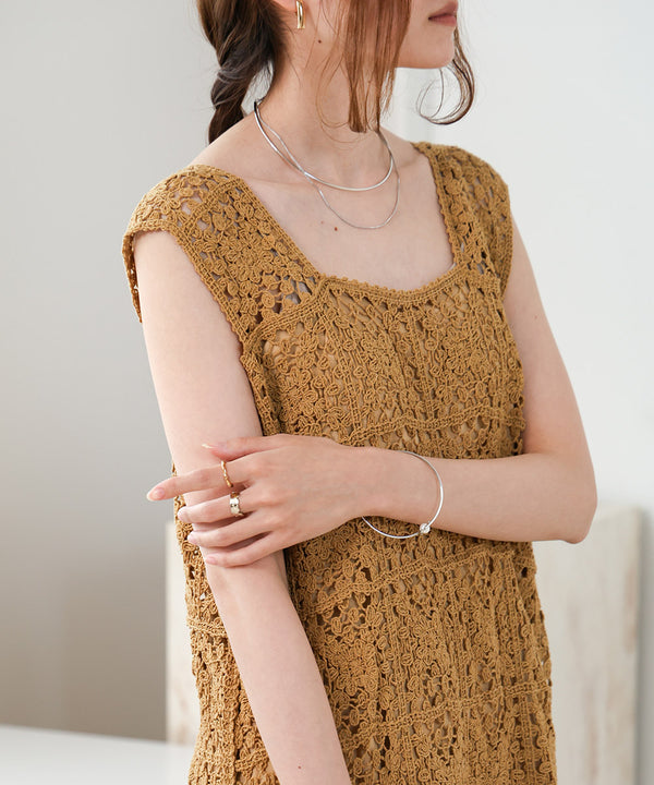 【XS~M 低身長向けサイズあり】クロシェロングワンピース