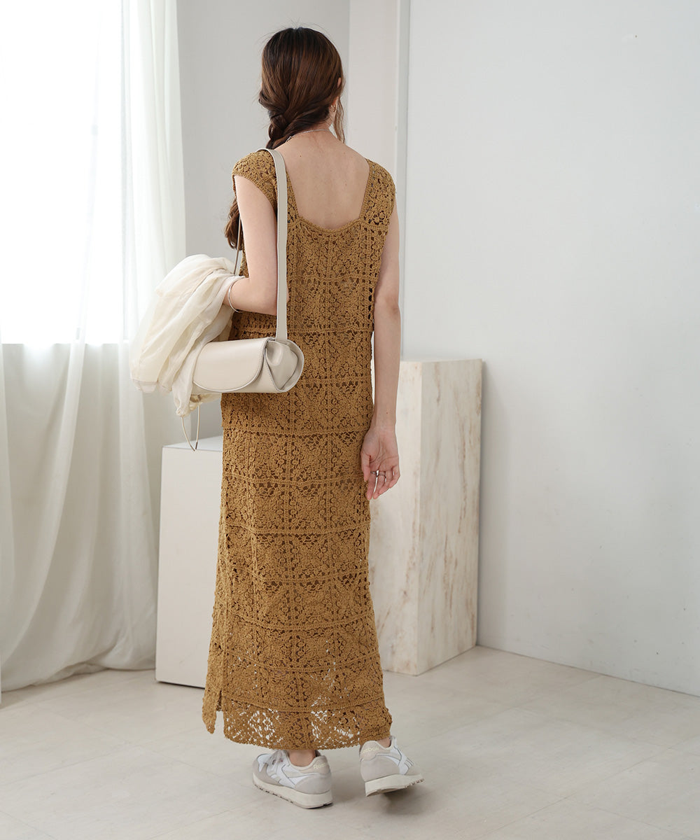 【XS~M 低身長向けサイズあり】クロシェロングワンピース