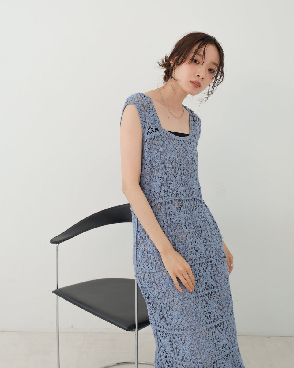 【XS~M 低身長向けサイズあり】クロシェロングワンピース