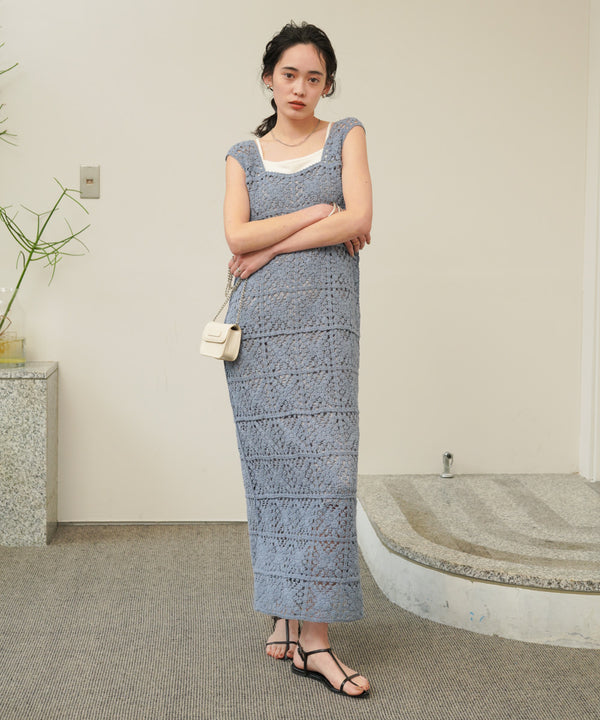 【XS~M 低身長向けサイズあり】クロシェロングワンピース