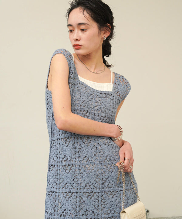 【XS~M 低身長向けサイズあり】クロシェロングワンピース