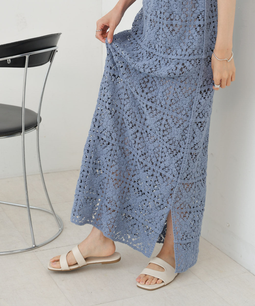 【XS~M 低身長向けサイズあり】クロシェロングワンピース