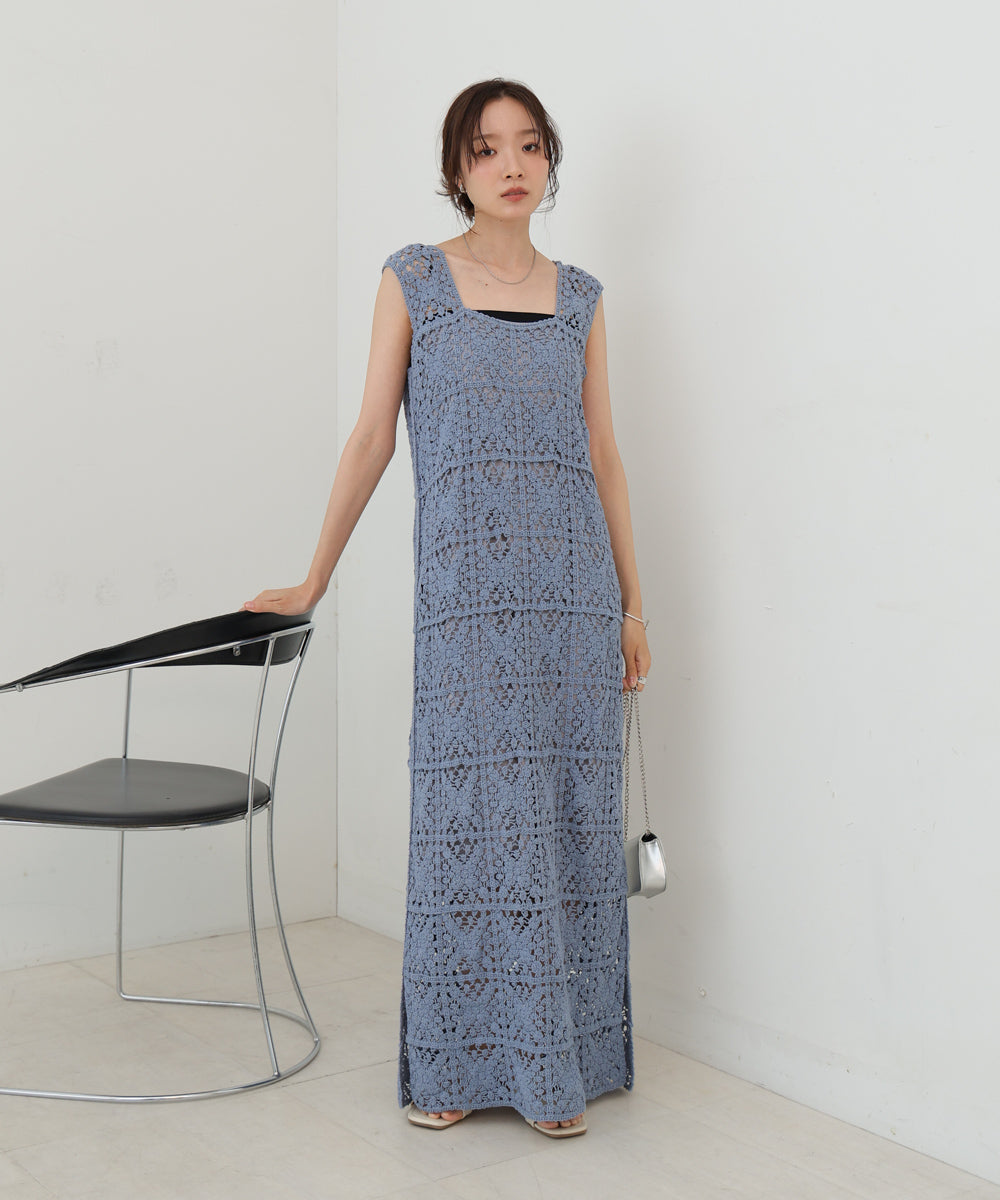 【XS~M 低身長向けサイズあり】クロシェロングワンピース