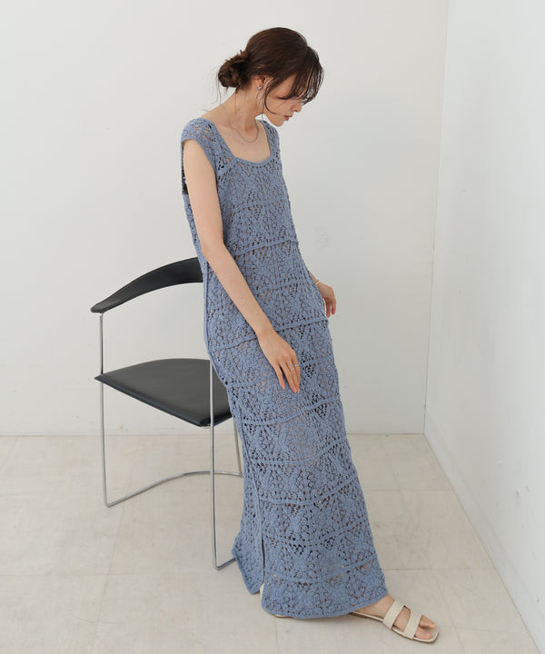 【XS~M 低身長向けサイズあり】クロシェロングワンピース