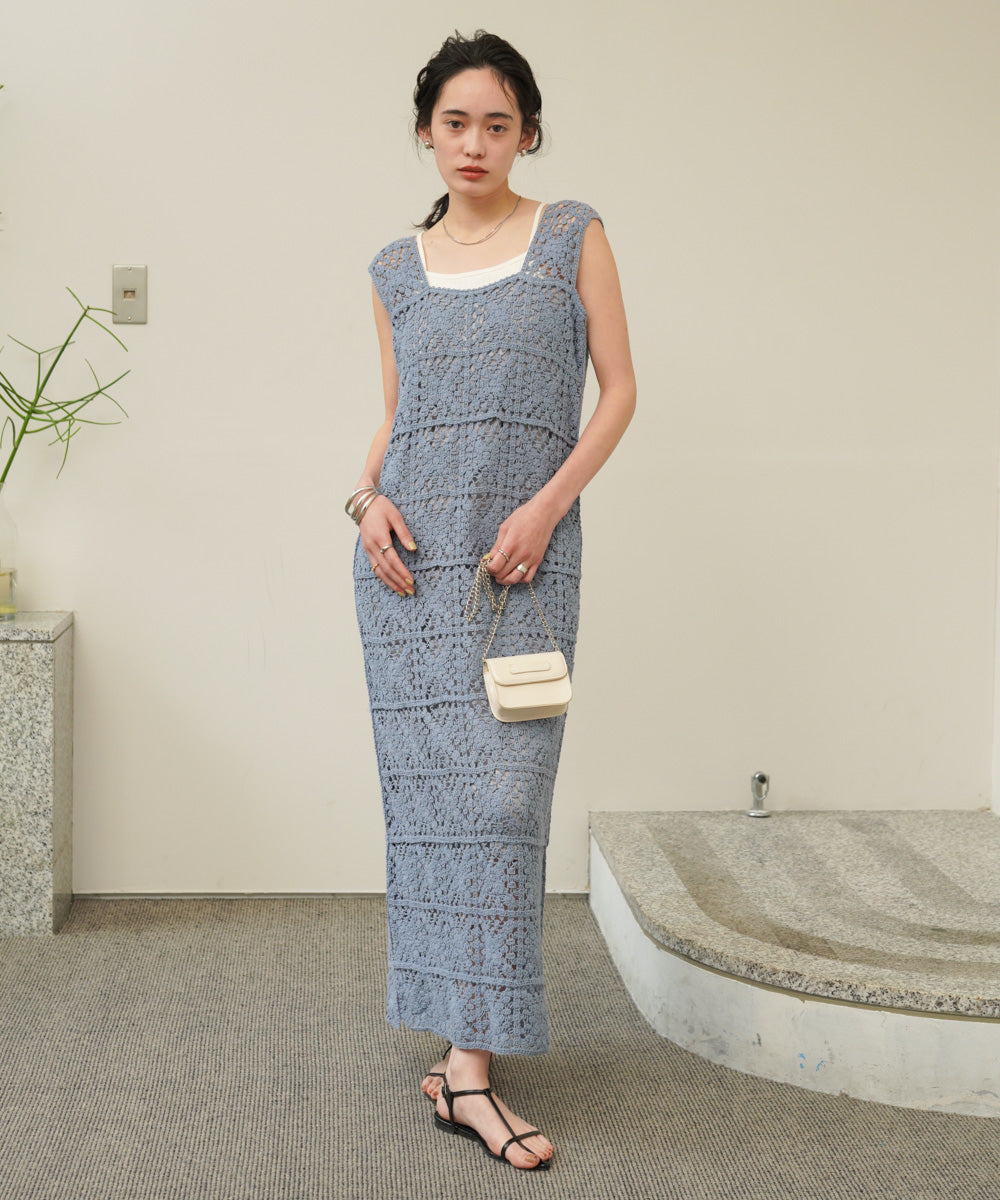 【XS~M 低身長向けサイズあり】クロシェロングワンピース