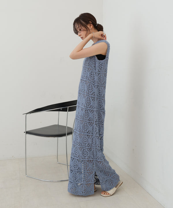 【XS~M 低身長向けサイズあり】クロシェロングワンピース