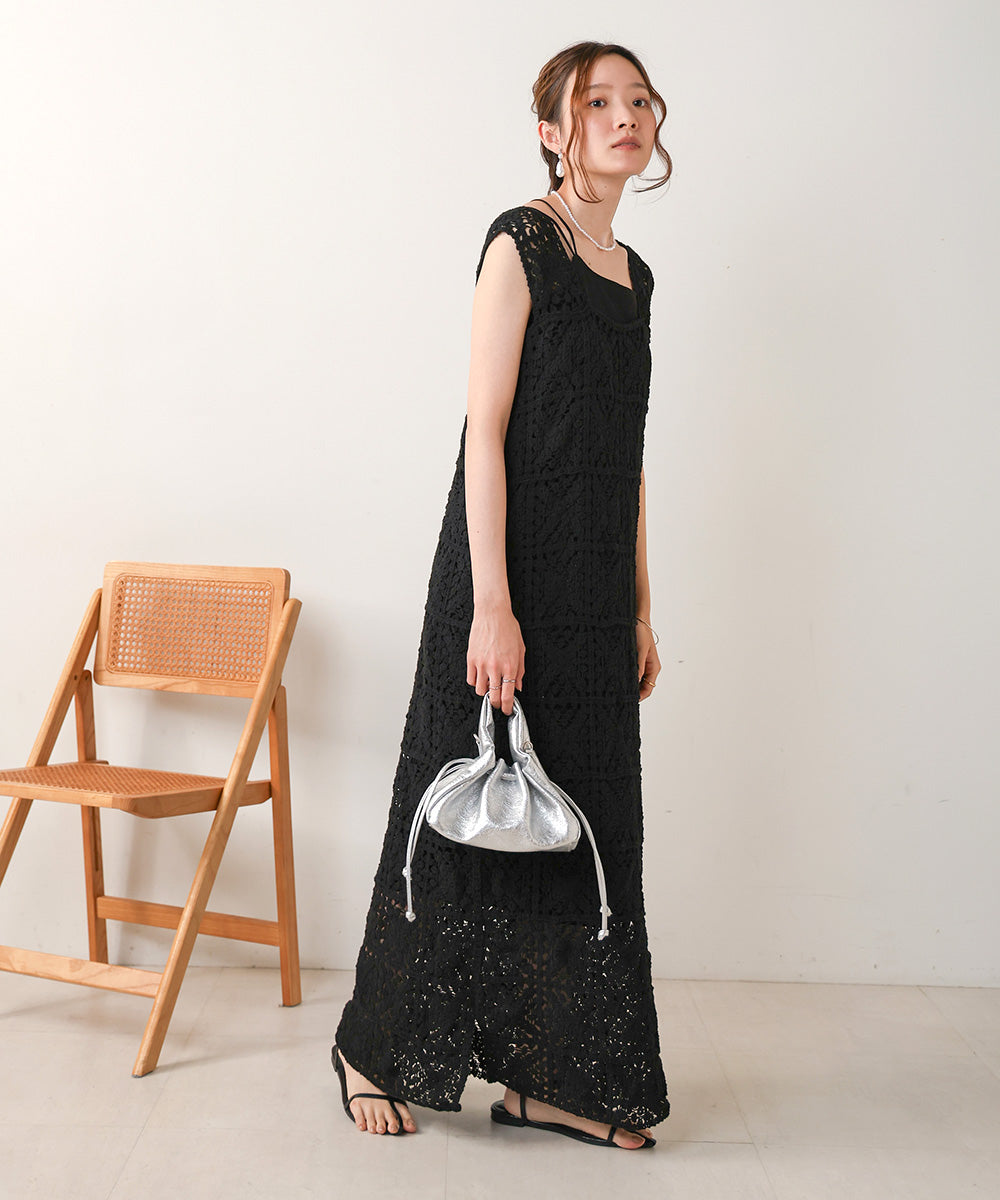 【XS~M 低身長向けサイズあり】クロシェロングワンピース