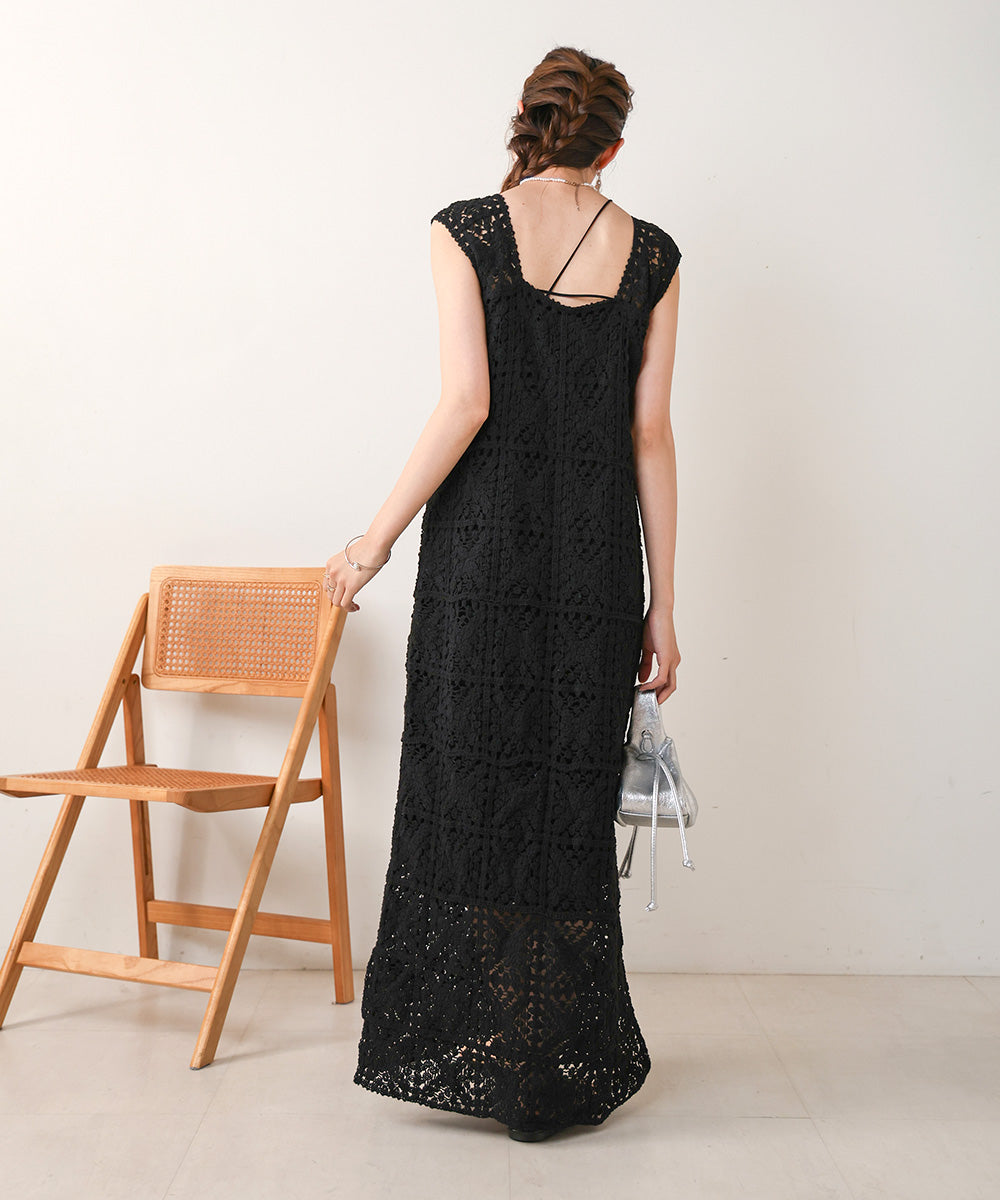 【XS~M 低身長向けサイズあり】クロシェロングワンピース