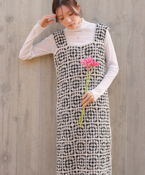 【XS~M 低身長向けサイズあり】クロシェロングワンピース