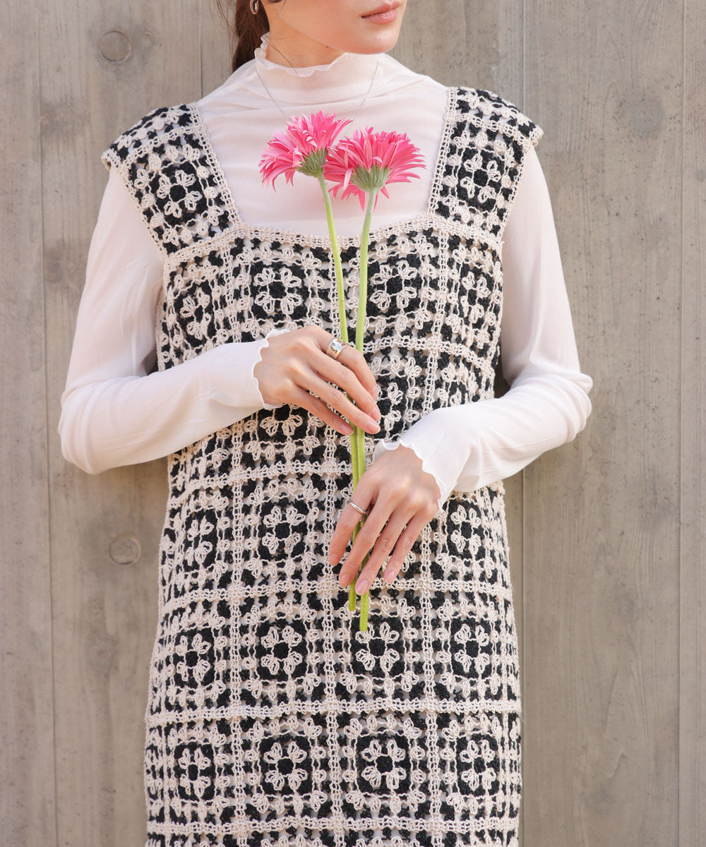 【XS~M 低身長向けサイズあり】クロシェロングワンピース