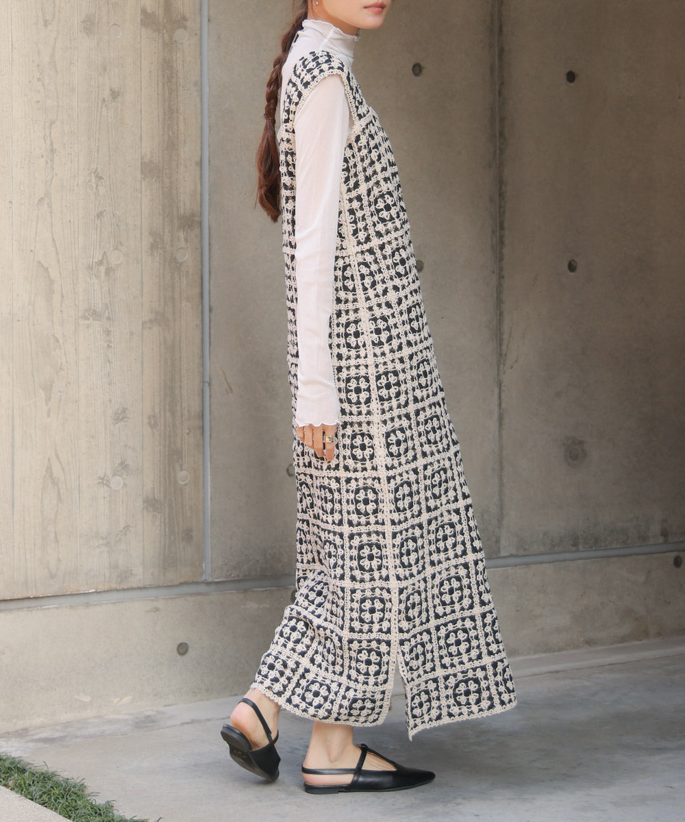 【XS~M 低身長向けサイズあり】クロシェロングワンピース