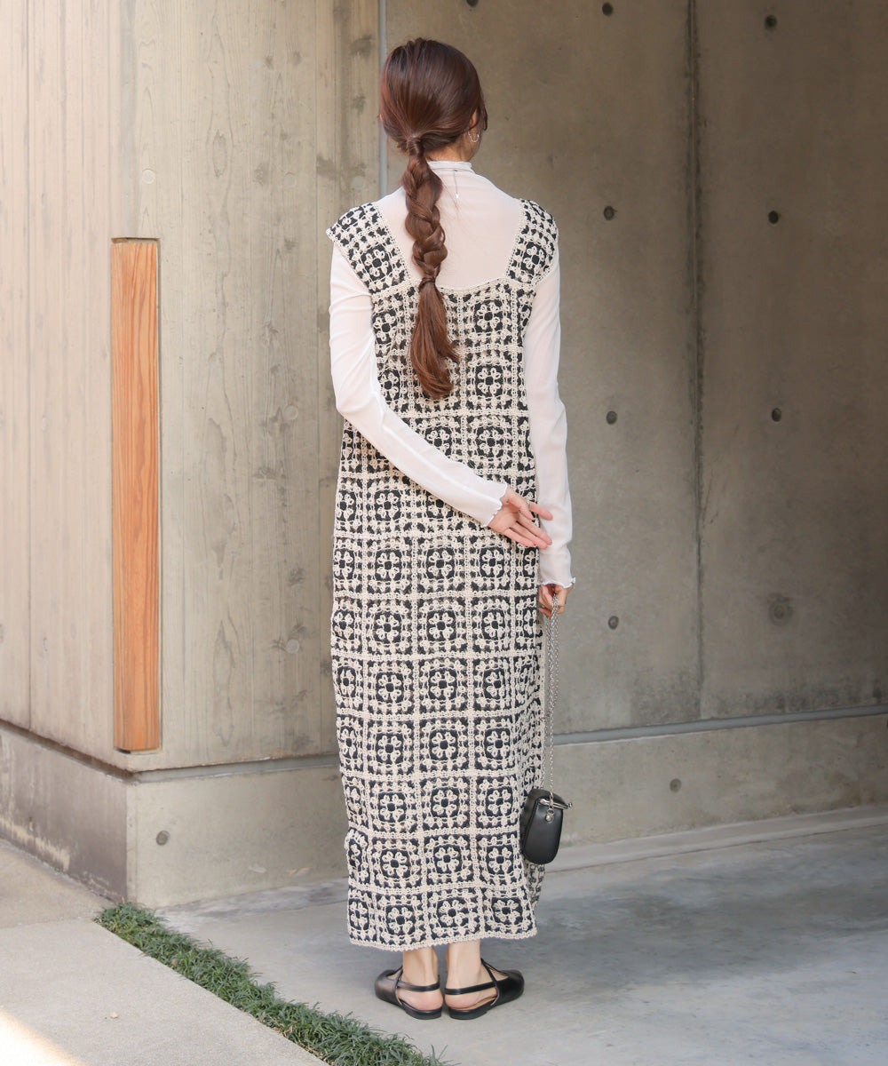 【XS~M 低身長向けサイズあり】クロシェロングワンピース