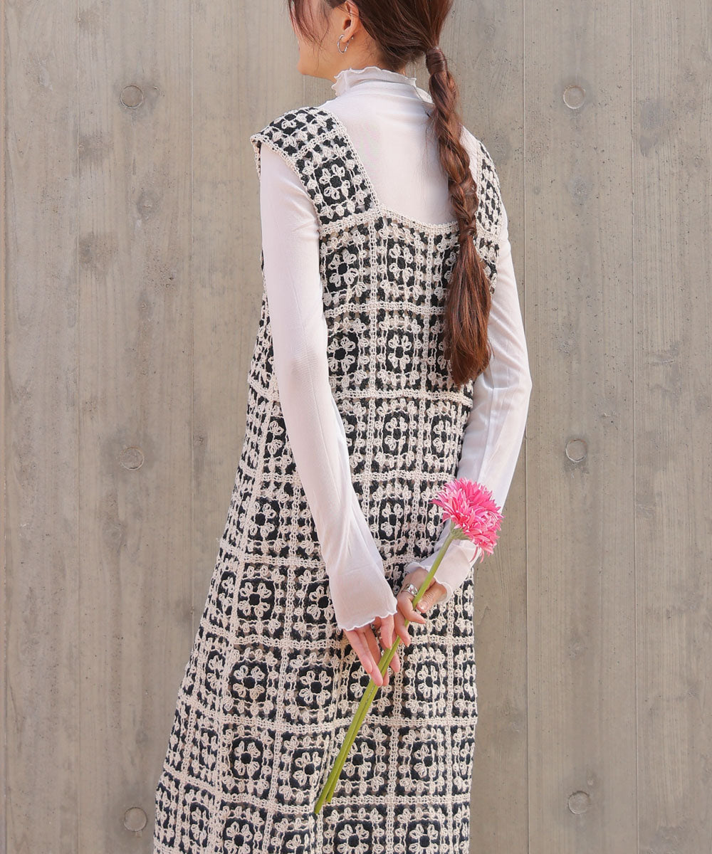 【XS~M 低身長向けサイズあり】クロシェロングワンピース