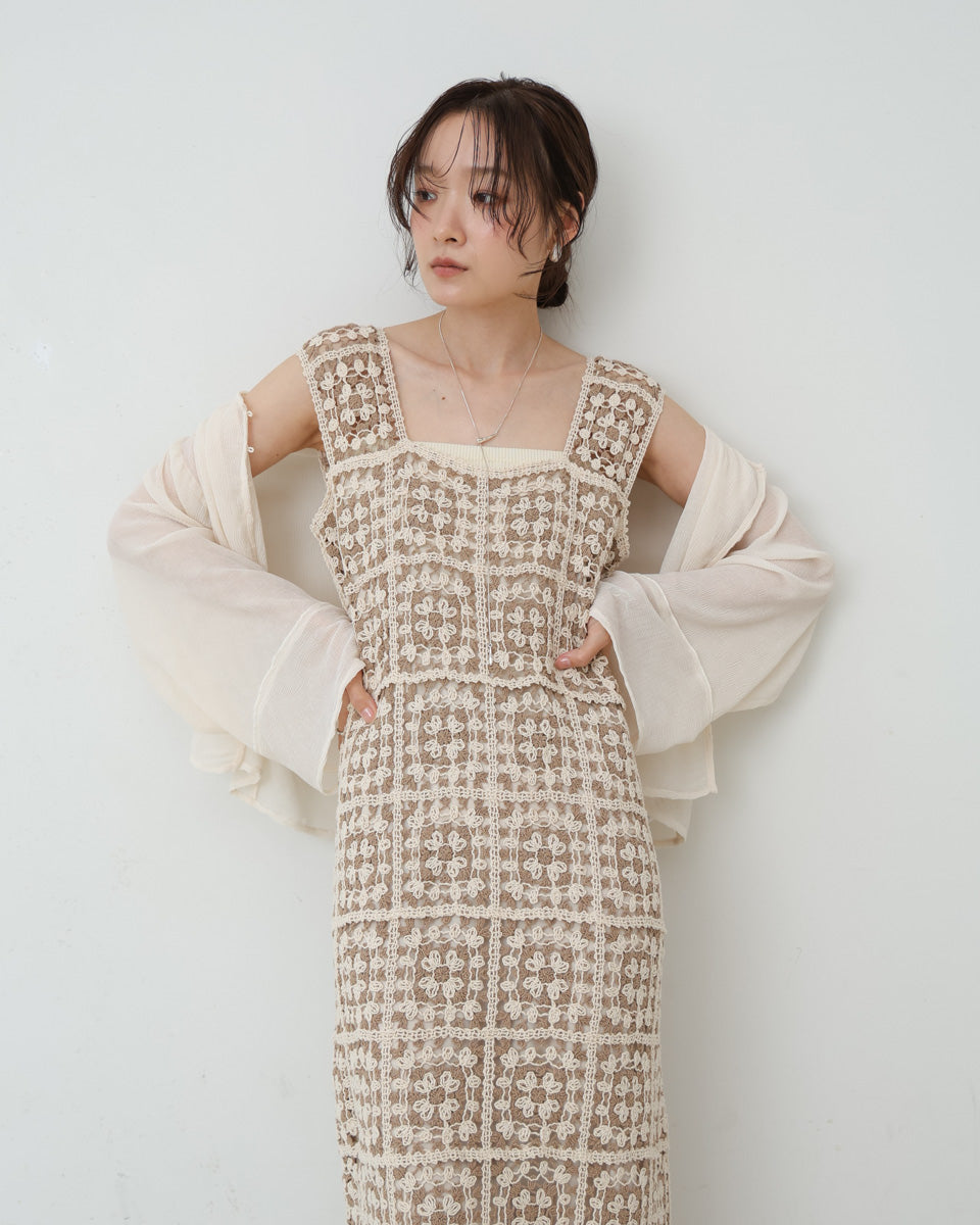 【XS~M 低身長向けサイズあり】クロシェロングワンピース