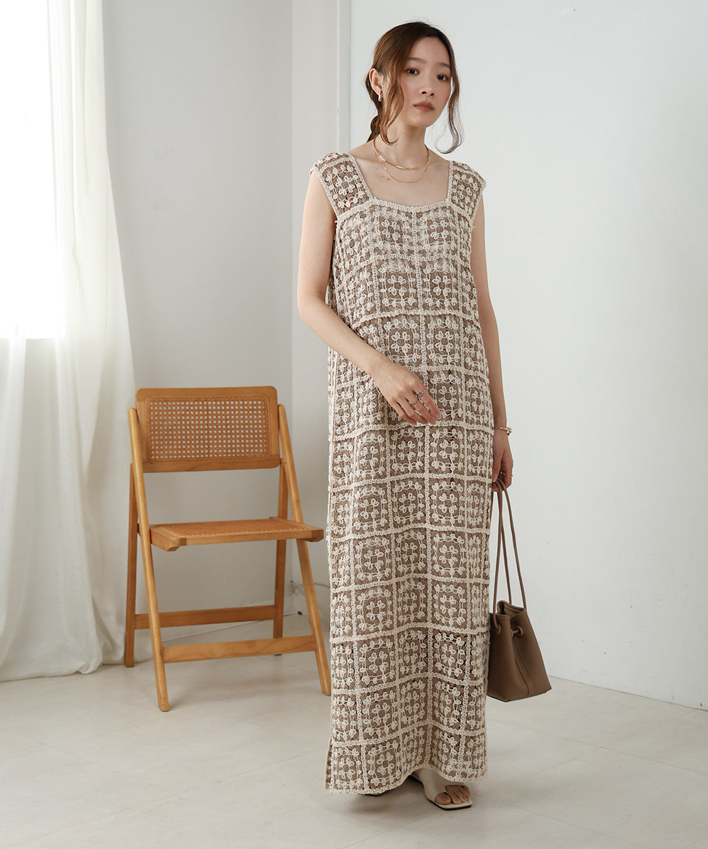 【XS~M 低身長向けサイズあり】クロシェロングワンピース