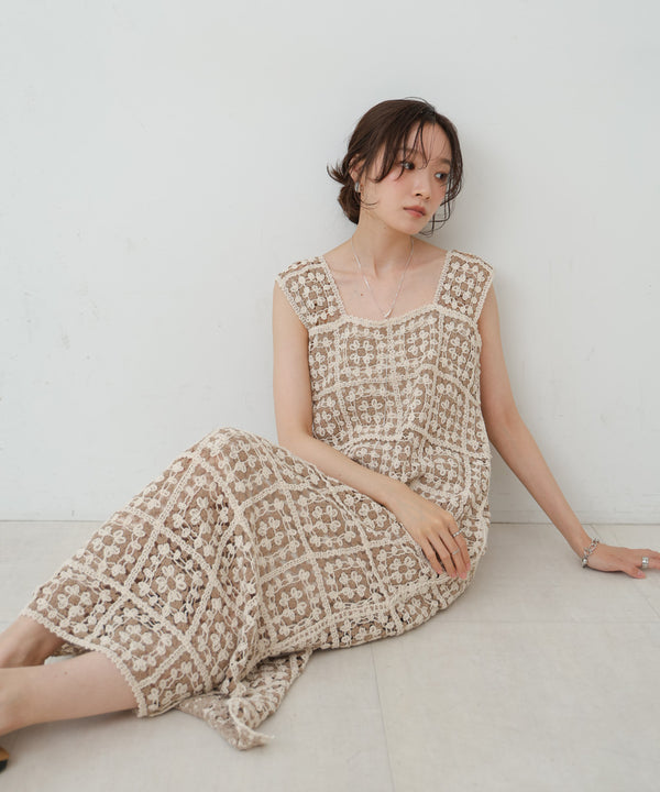 【XS~M 低身長向けサイズあり】クロシェロングワンピース