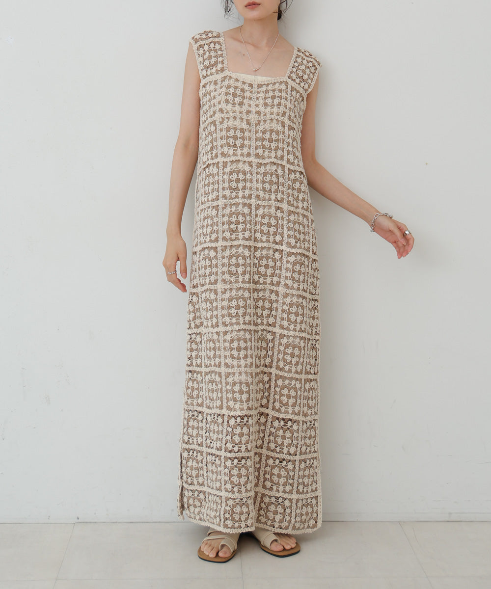 【XS~M 低身長向けサイズあり】クロシェロングワンピース