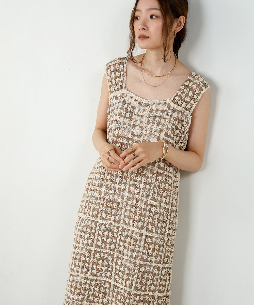 【XS~M 低身長向けサイズあり】クロシェロングワンピース